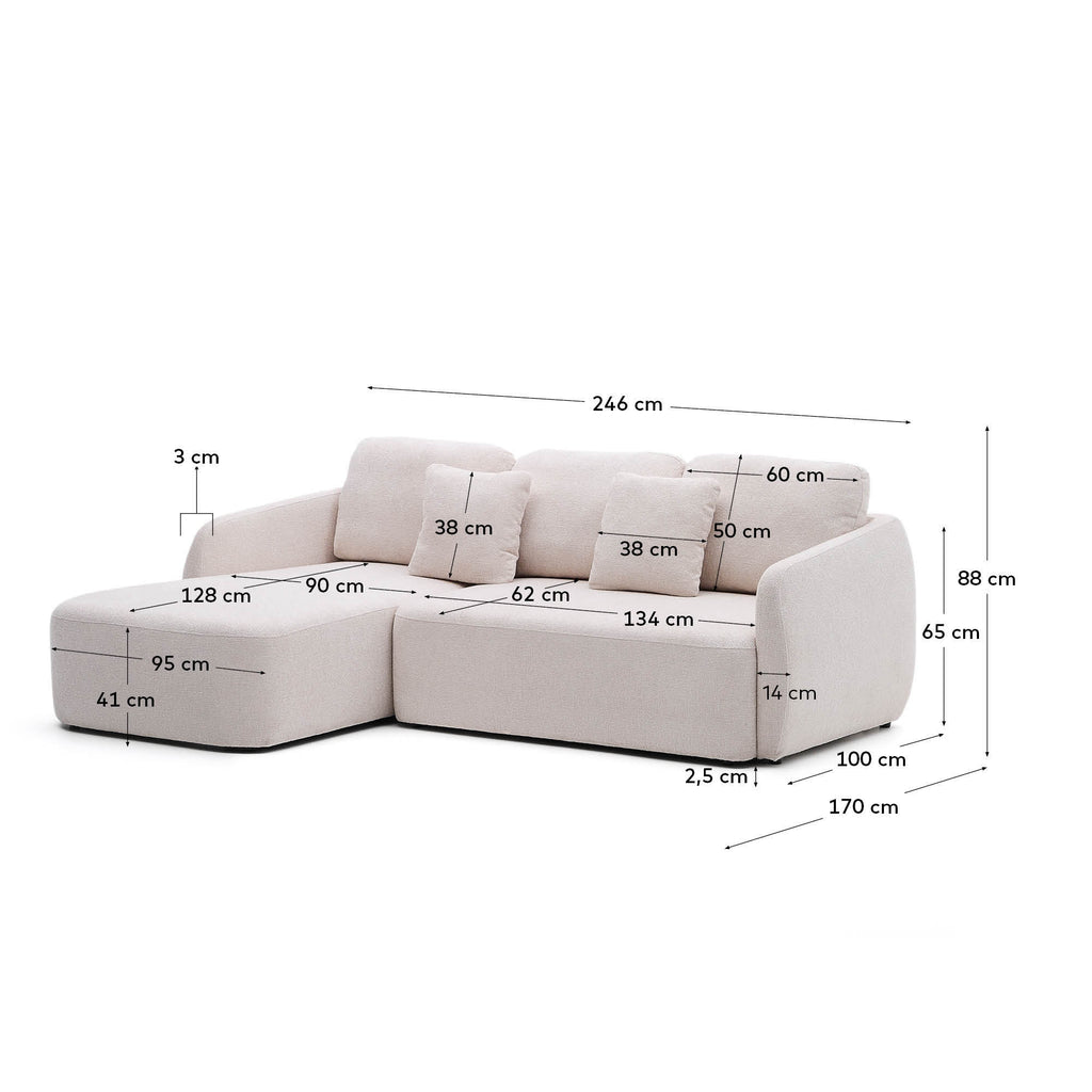 Sofà llit Laira 3 places de xenilla amb chaise longue esquerra cru 246 cm FSC Mix Credit