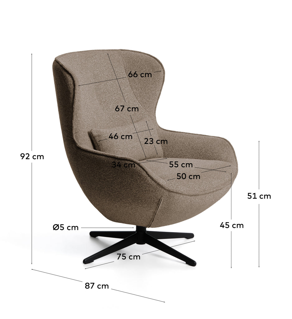 Butaca giratòria Sorile de xenilla marró i acer amb acabat negre FSC™ 100%