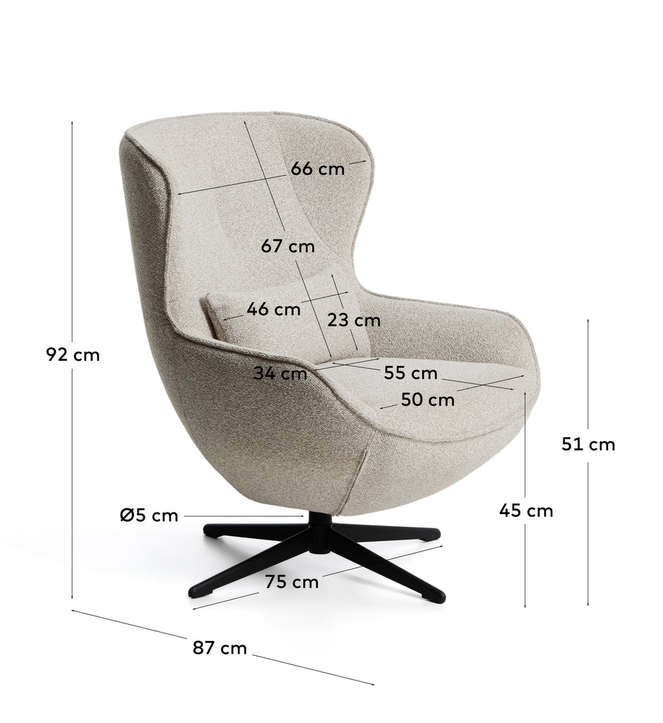 Butaca giratòria Sorile de xenilla beix i acer amb acabat negre FSC™ 100%