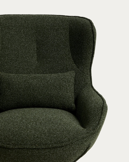 Butaca giratòria Sorile de xenilla verd fosc i acer amb acabat negre FSC™ 100%