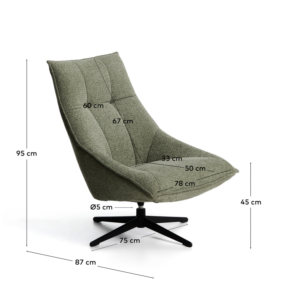 Butaca giratòria Dirala de xenilla verda i acer amb acabat negre FSC™ 100%