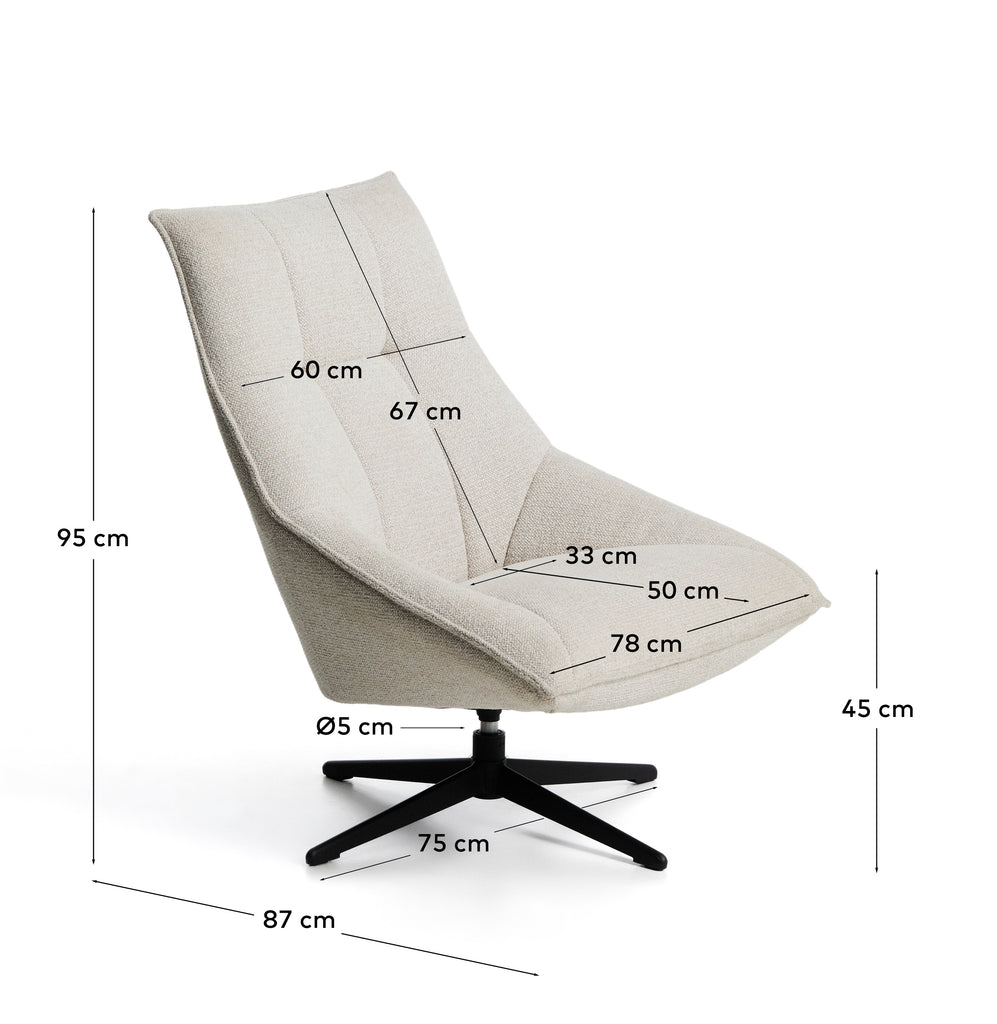 Butaca giratòria Dirala de xenilla beix i acer amb acabat negre FSC™ 100%