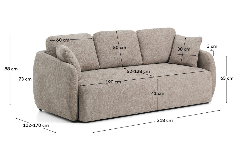 Sofà llit Laira 3 places de xenilla color taupe 218 cm FSC Mix Credit