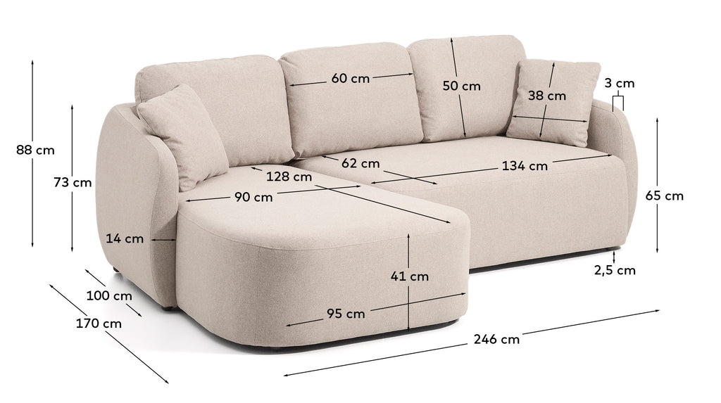 Sofà llit Laira 3 places de xenilla amb chaise longue esquerra beix 246 cm FSC Mix Credit