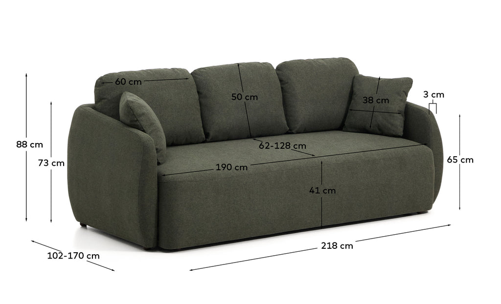 Sofà llit Laira 3 places de xenilla verd fosc 218 cm FSC Mix Credit