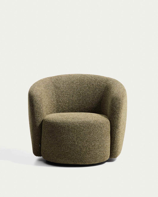 Fauteuil pivotant Odenia en micro bouclé vert olive