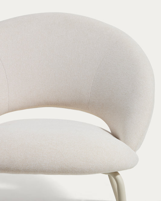 Fauteuil Bonali en chenille beige et pieds en métal beige FSC Mix Credit 