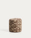 Repose-pied Nedilo rond en tissu jacquard géométrique taupe FSC Mix Credit