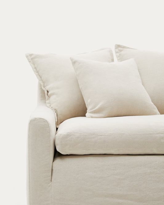 Housse pour canapé Zenira 3 places avec coussins en coton et lin beige 230 cm