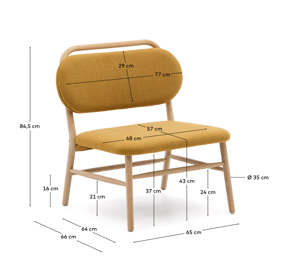 Fauteuil Helda en tissu chenille moutarde et bois de chêne FSC Mix Credit