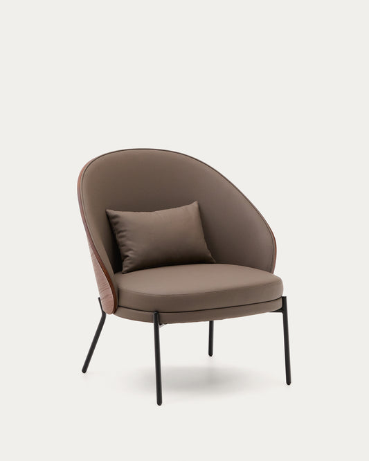 Fauteuil Eamy en polyuréthane marron, placage de frêne avec finition noyer et métal no