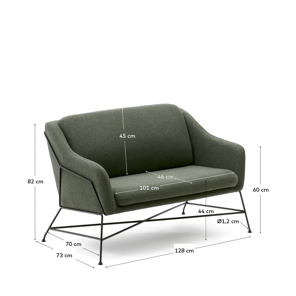 Sofà Brida 2 places verda i potes d'acer amb acabat negre 128 cm