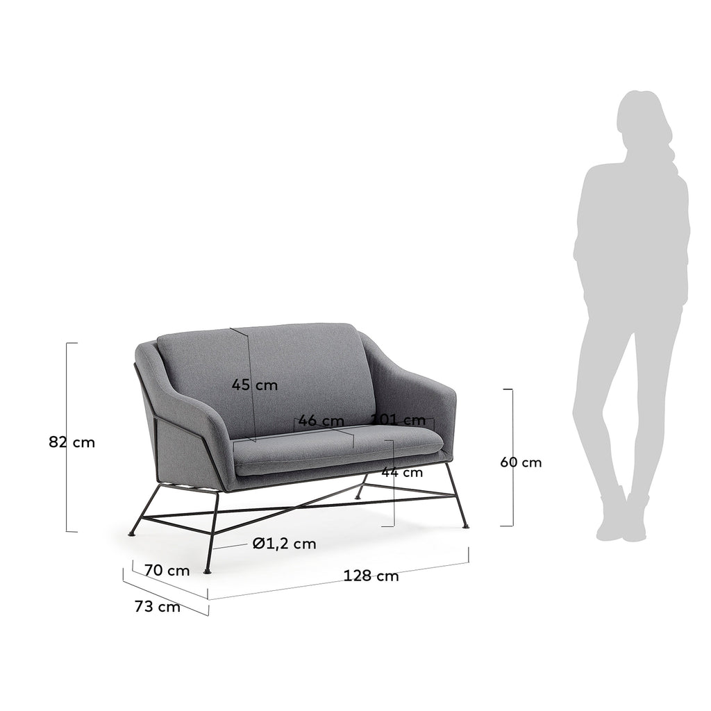 Sofá Brida 2 plazas gris oscuro 128 cm