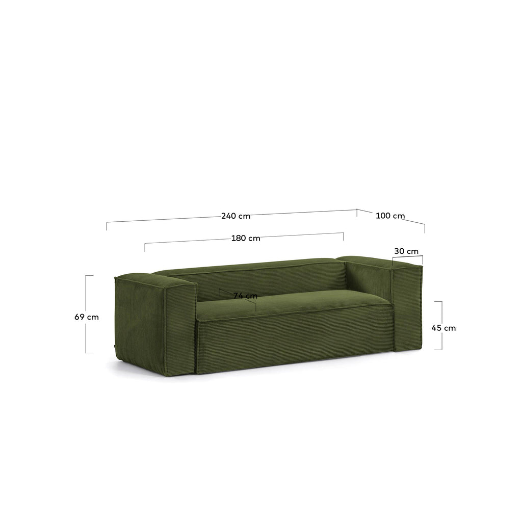 Sofà Blok 3 places de pana gruixuda verda 240 cm FSC Mix Credit