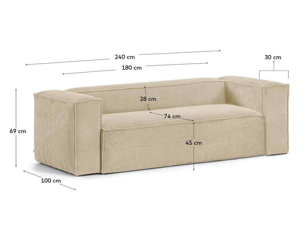 Canapé Blok 3 places en velours côtelé épais coloris naturel 240 cm – Certifié FSC Mix Credit