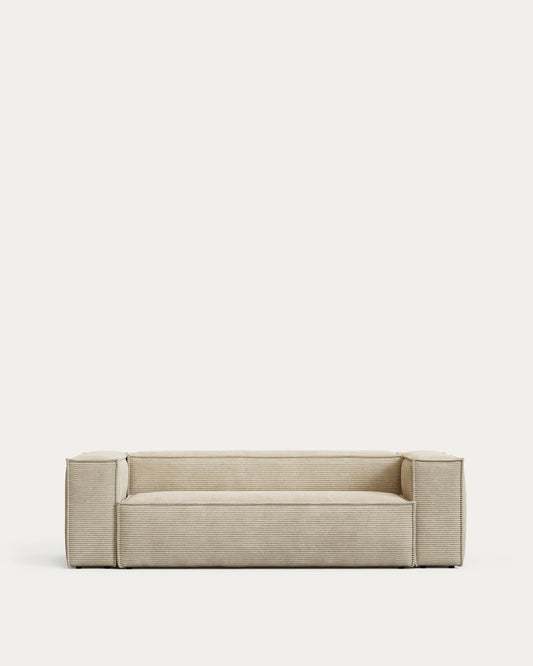 Canapé Blok 3 places en velours côtelé épais coloris naturel 240 cm – Certifié FSC Mix Credit