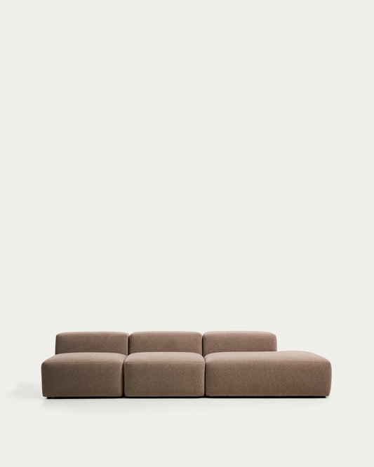 Canapé Blok 3 places avec pouf terminal droit en chenille marron 325 cm – FSC Mix Credit
