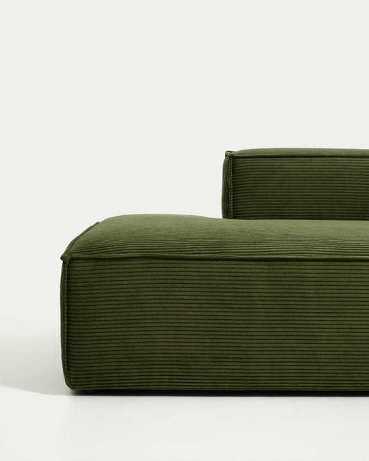 Canapé Blok 3 places avec pouf terminal gauche en velours côtelé épais vert 325 cm – FSC Mix Credit