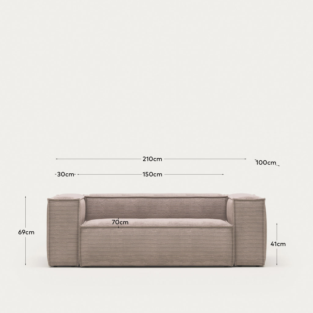 Canapé Blok 2 places en velours côtelé épais rose 210 cm – Certifié FSC Mix Credit