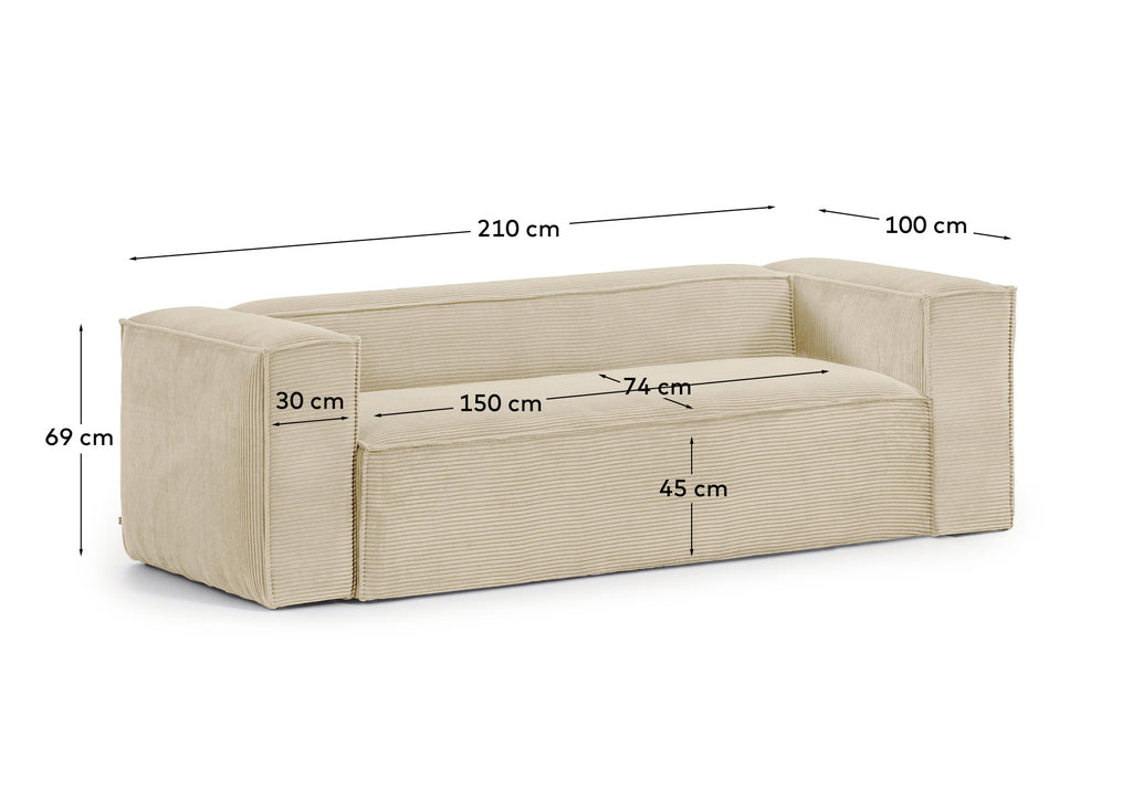 Canapé Blok 2 places en velours côtelé épais coloris naturel 210 cm – Certifié FSC Mix Credit