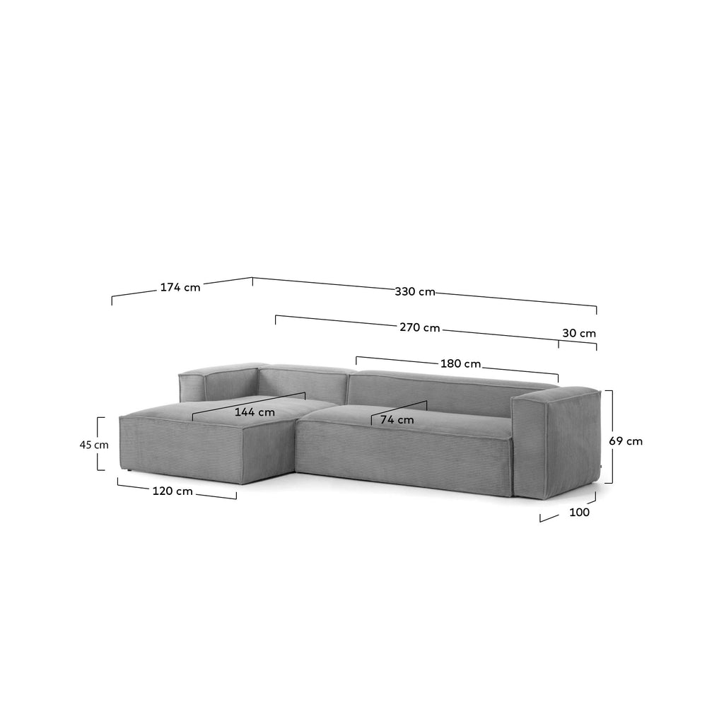 Sofà Blok 4 places de pana gruixuda chaise longue esquerre gris 330 cm FSC Mix Credit