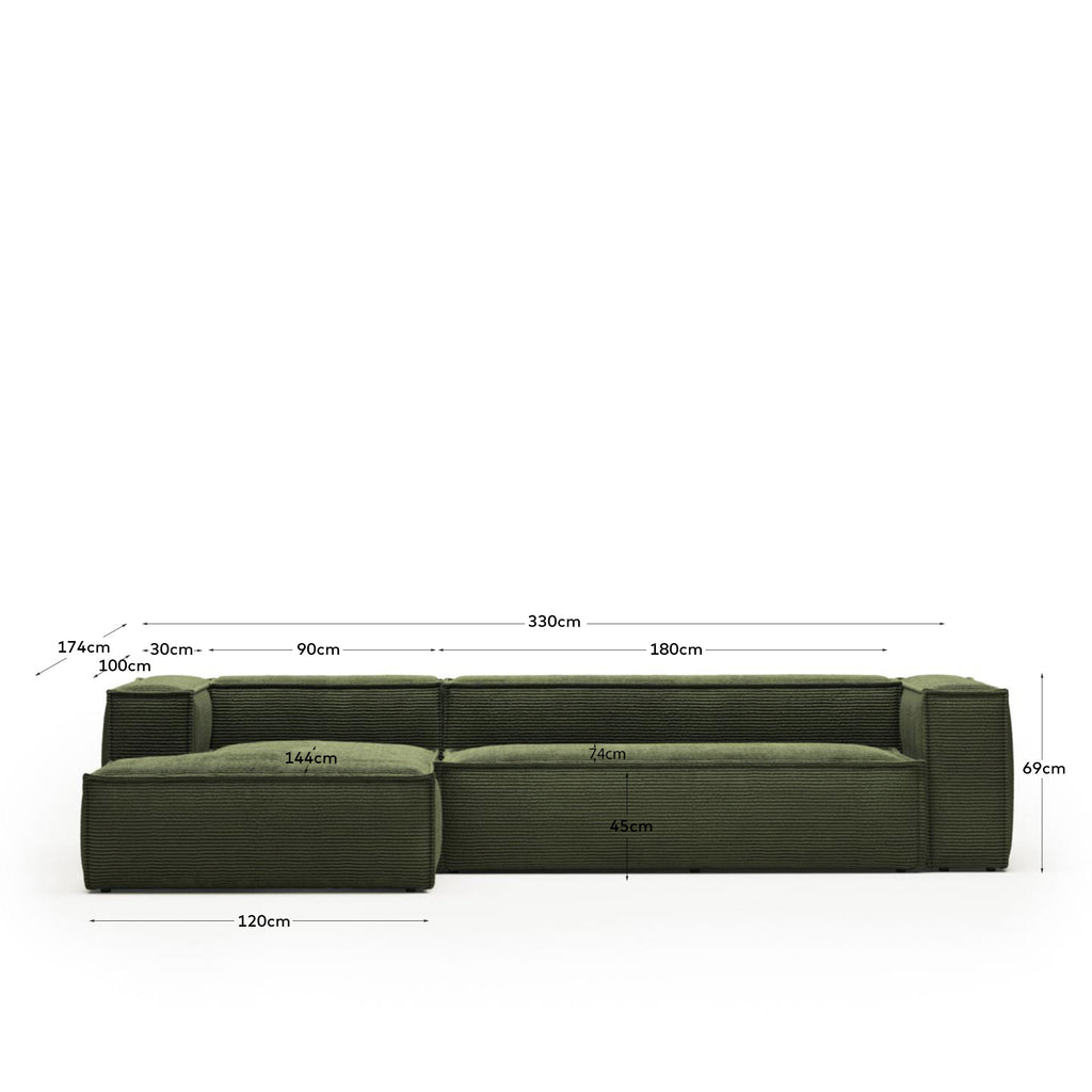 Sofá Blok 4 plazas de pana gruesa chaise longue izquierdo verde 330 cm FSC Mix Credit