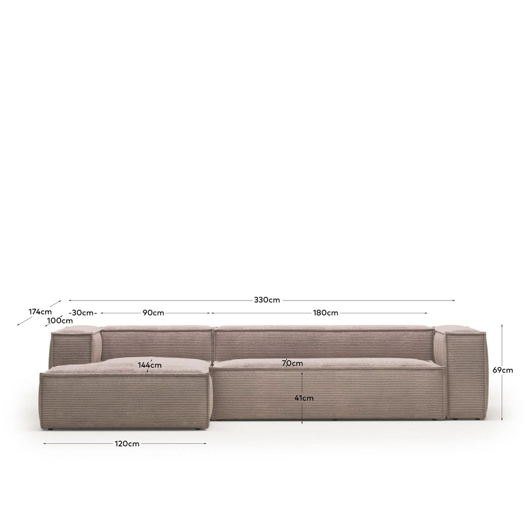 Sofà Blok 4 places de pana gruixuda chaise longue esquerre rosa 330 cm FSC Mix Credit