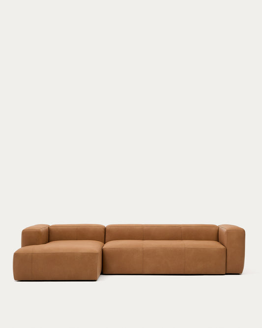 Canapé en cuir marron Blok 4 places chaise longue gauche 330 cm