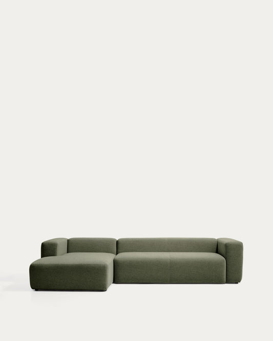 Canapé Blok 4 places avec méridienne gauche en chenille vert mousse 330 cm – FSC Mix Credit