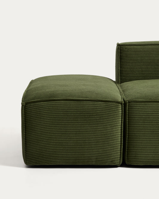 Canapé Blok 3 places avec accoudoir droit et pouf terminal en velours côtelé épais vert 270 cm – FSC Mix Credit