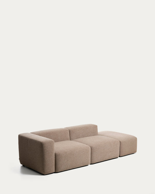 Canapé Blok 3 places avec accoudoir gauche et pouf terminal en chenille marron 270 cm – FSC Mix Credit