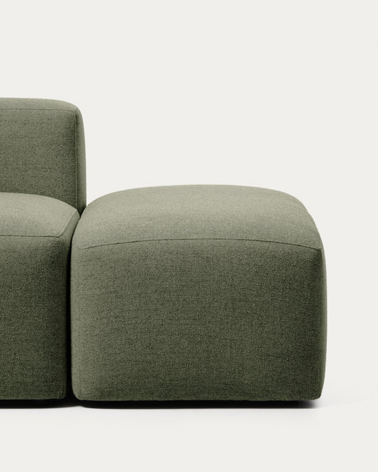 Canapé Blok 3 places avec accoudoir gauche et pouf terminal en chenille vert mousse 270 cm – FSC Mix Credit