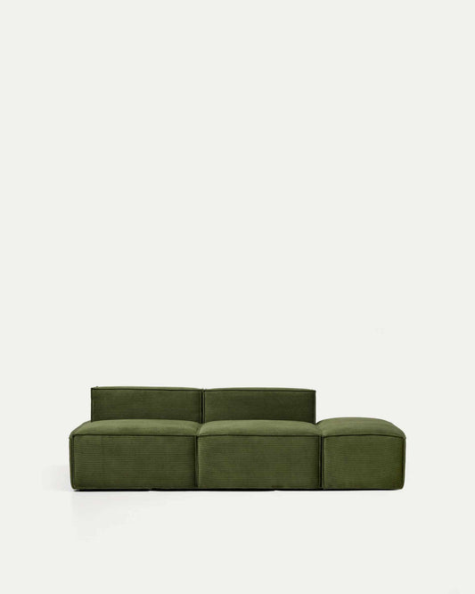 Canapé Blok 3 places avec pouf terminal en velours côtelé épais vert 240 cm – FSC Mix Credit