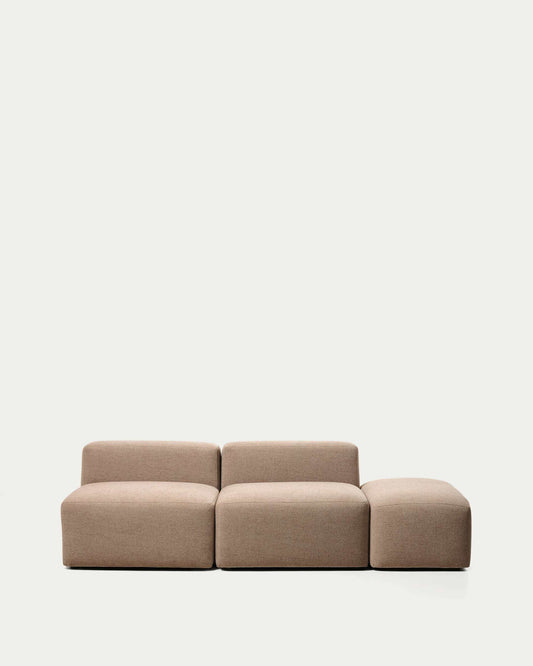 Canapé Blok 3 places avec pouf terminal en chenille marron 240 cm – FSC Mix Credit