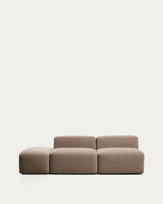 Canapé Blok 3 places avec pouf terminal en chenille marron 240 cm – FSC Mix Credit