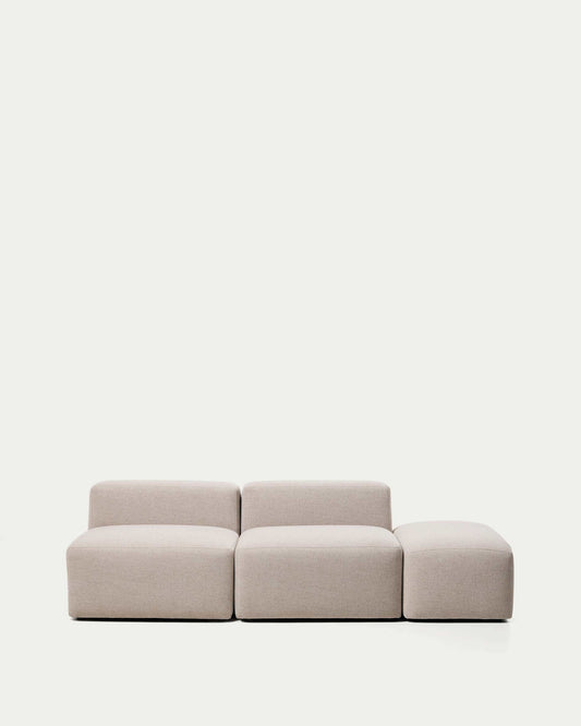 Canapé Blok 3 places avec pouf terminal en chenille beige 240 cm – FSC Mix Credit