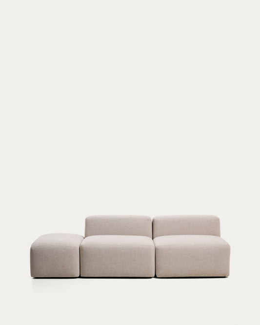 Canapé Blok 3 places avec pouf terminal en chenille beige 240 cm – FSC Mix Credit