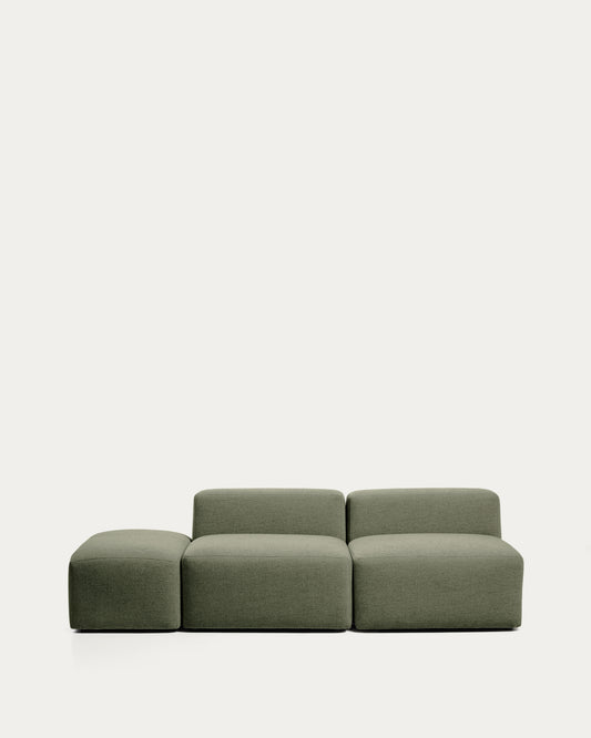 Canapé Blok 3 places avec pouf terminal en chenille vert mousse 240 cm – FSC Mix Credit