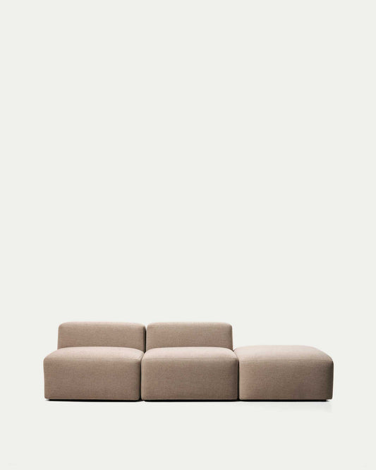 Canapé Blok 3 places avec pouf terminal en chenille marron 270 cm – FSC Mix Credit