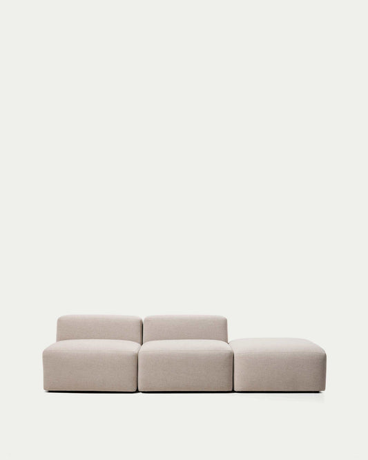 Canapé Blok 3 places avec pouf terminal en chenille beige 270 cm – FSC Mix Credit