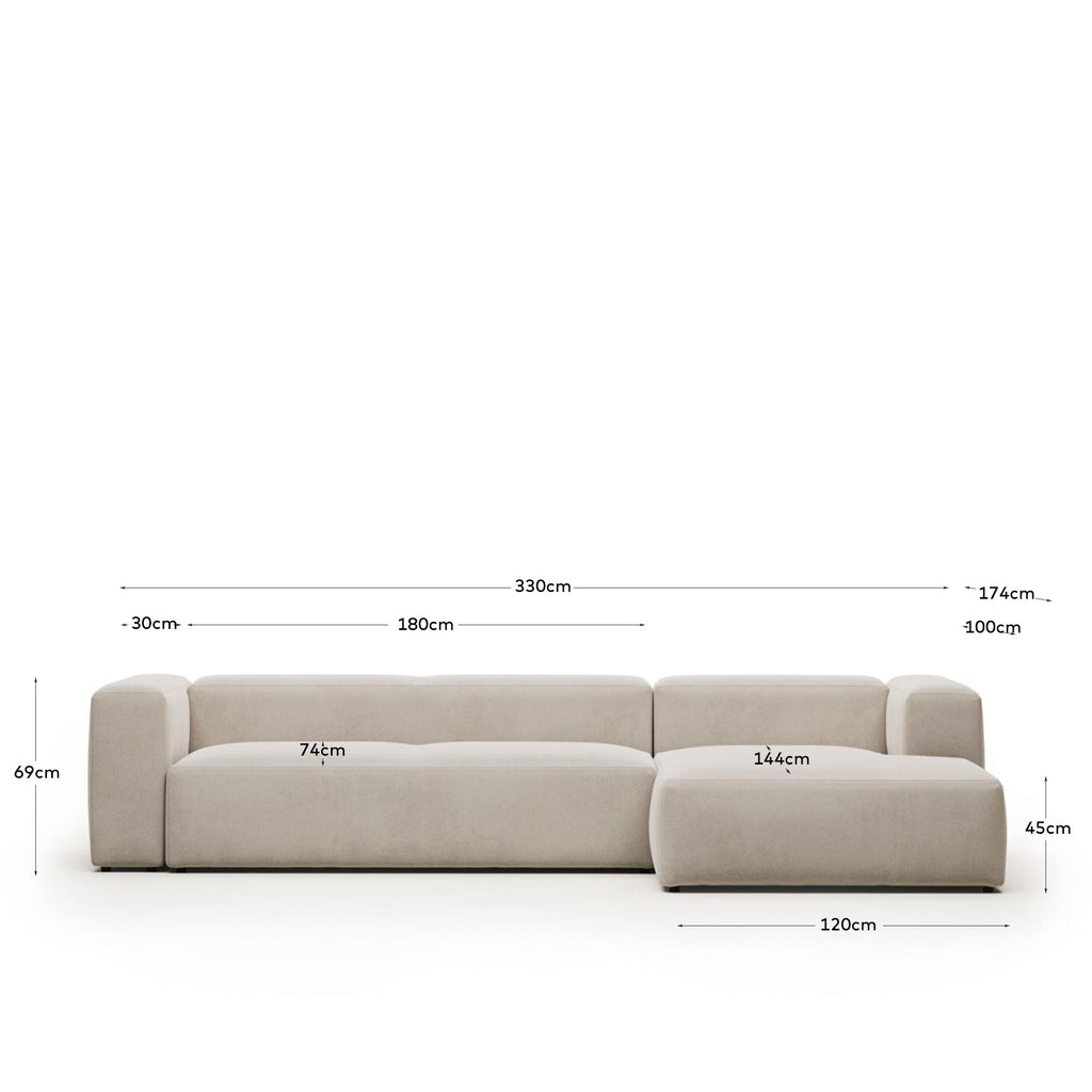 Sofà Blok 4 places de xenilla chaise longue dret beix 330 cm FSC Mix Credit