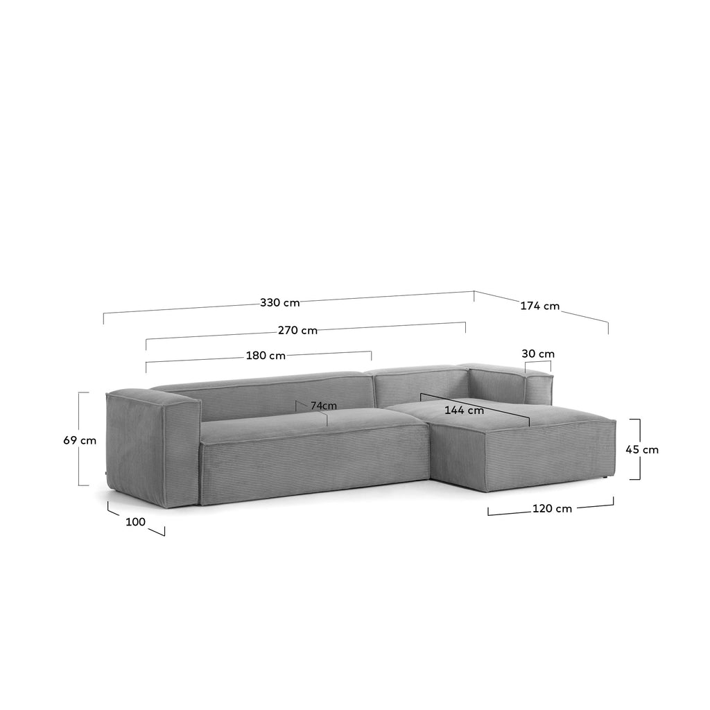 Sofá Blok 4 plazas pana gruesa chaise longue derecho gris 330 cm FSC Mix Credit
