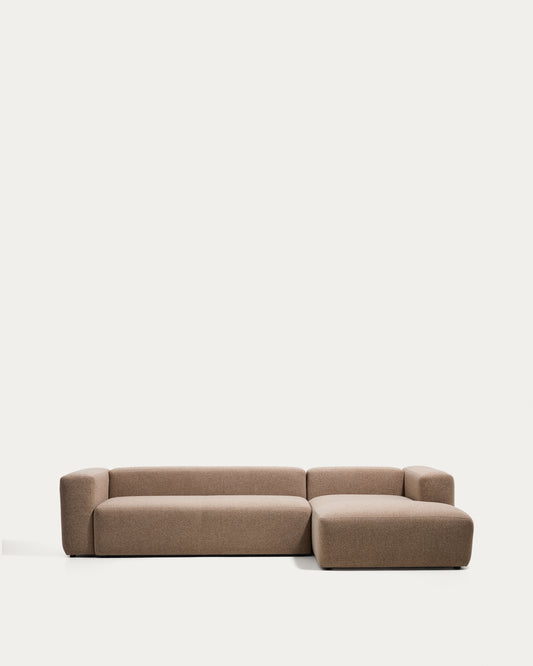 Canapé Blok 4 places en chenille avec méridienne droite marron 330 cm – FSC Mix Credit