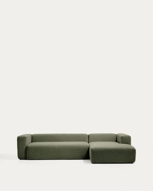 Canapé Blok 4 places en chenille avec méridienne droite vert mousse 330 cm – FSC Mix Credit