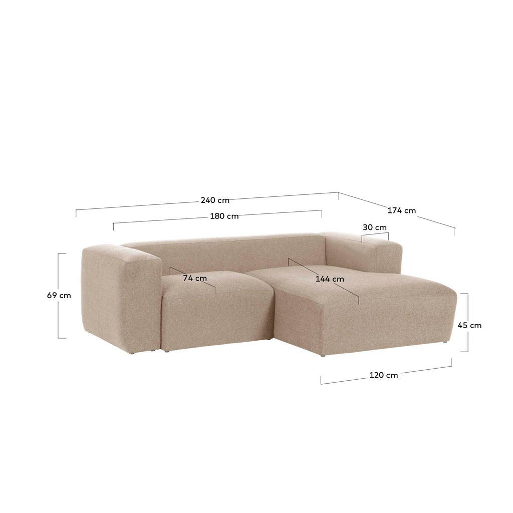 Sofà Blok 2 places de xenilla chaise longue dret beix 240 cm FSC Mix Credit
