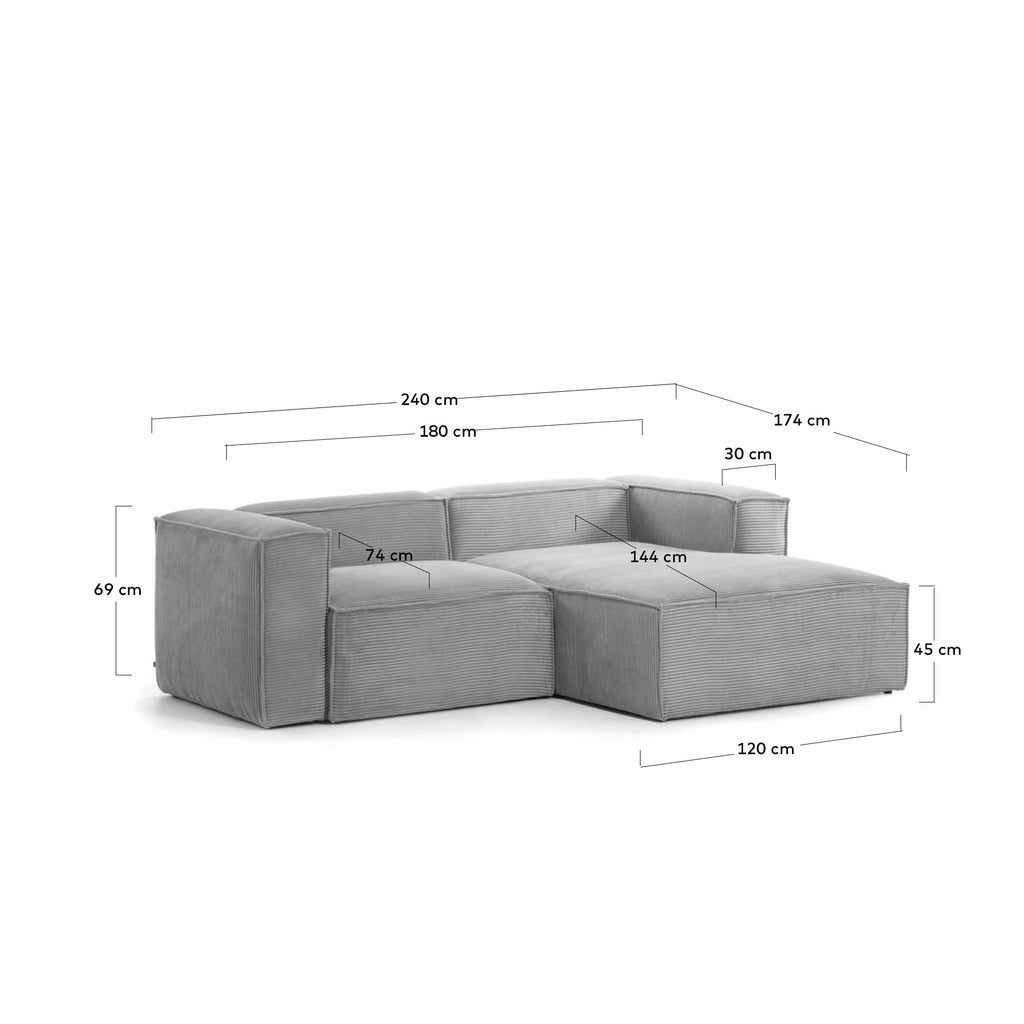 Sofá Blok 2 plazas pana gruesa chaise longue derecho gris 240 cm FSC Mix Credit