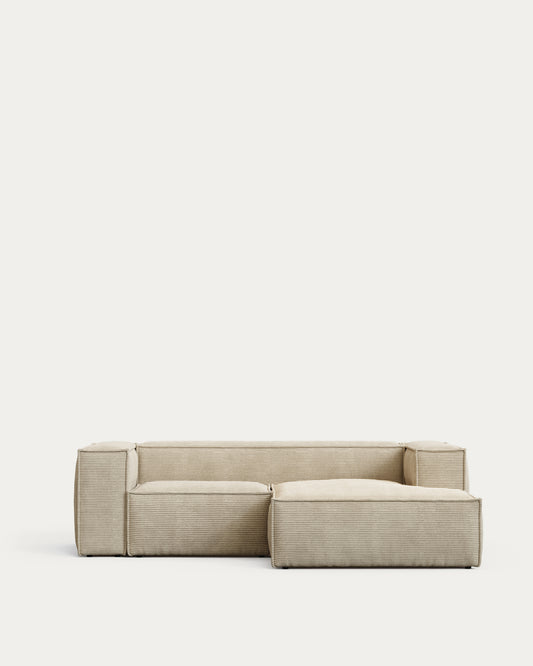 Canapé Blok 2 places en velours côtelé épais coloris naturel avec méridienne droite 240 cm – Certifié FSC Mix Credit