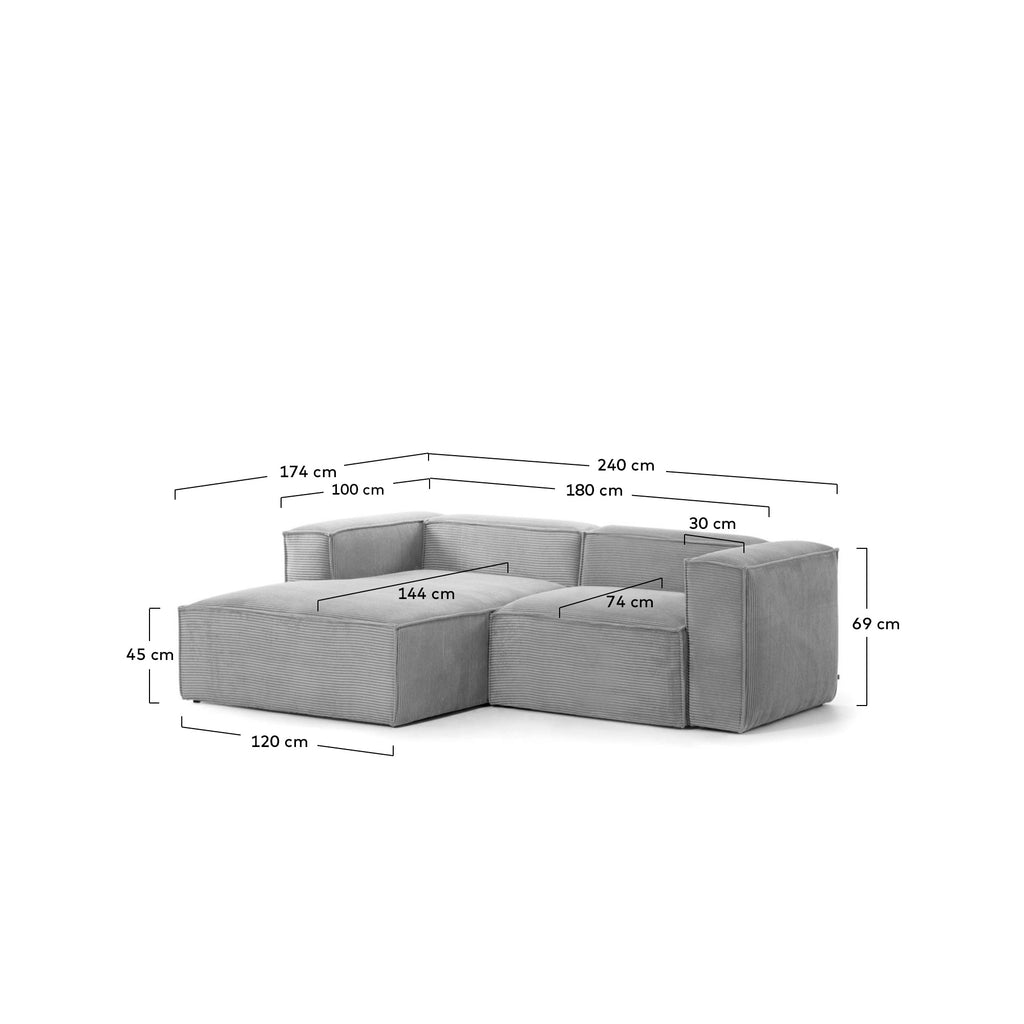 Sofà Blok 2 places de pana gruixuda chaise longue esquerre gris 240 cm FSC Mix Credit
