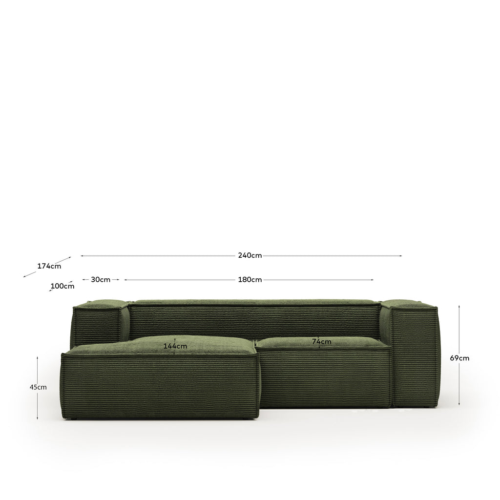 Sofà Blok 2 places de pana gruixuda chaise longue esquerre verd 240 cm FSC Mix Credit