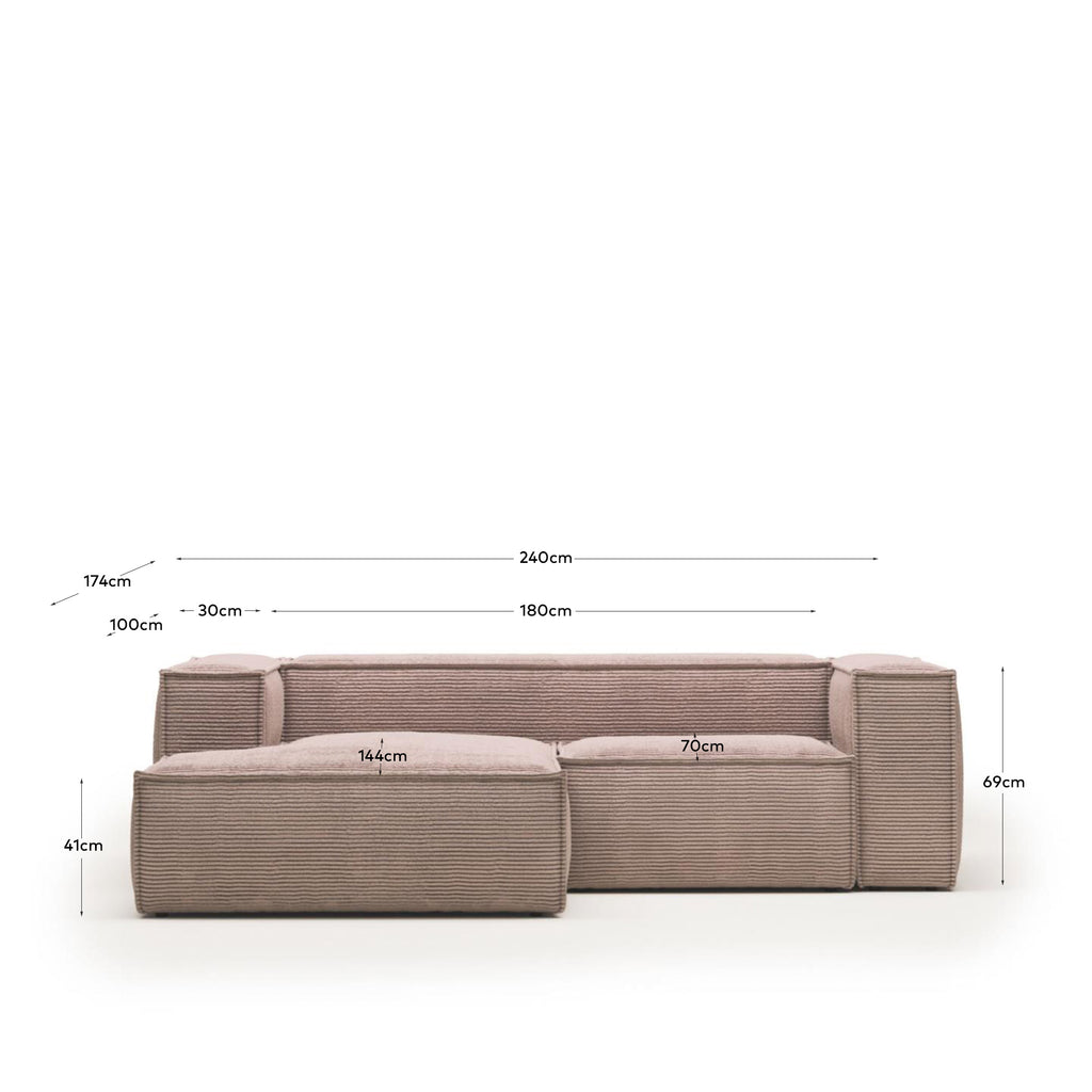Sofà Blok 2 places de pana gruixuda chaise longue esquerre rosa 240 cm FSC Mix Credit